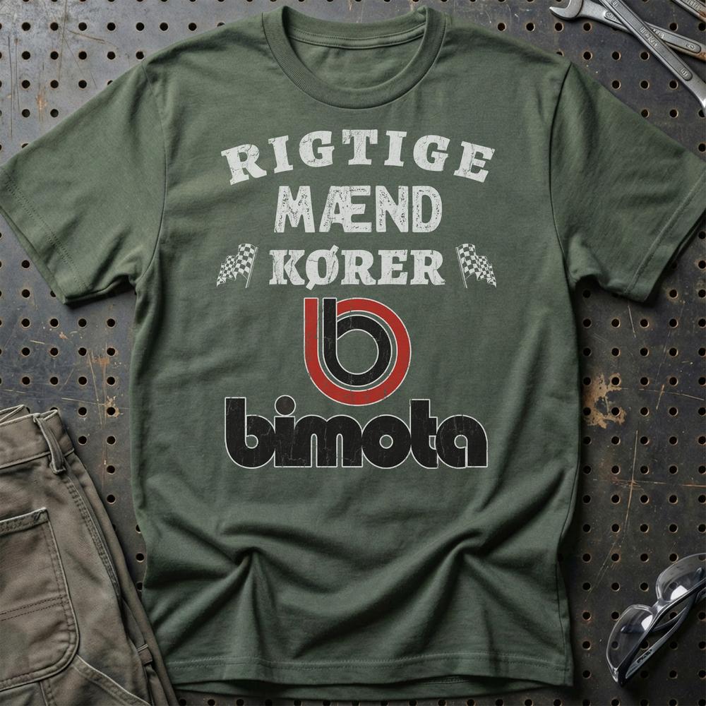 Bimota Rigtige Mænd Kører - Unisex T-Shirt , Bomuld-Beklædning-Bimota-Grøn Militær-S-Garage Culture Shop- garage - man cave - merchandise