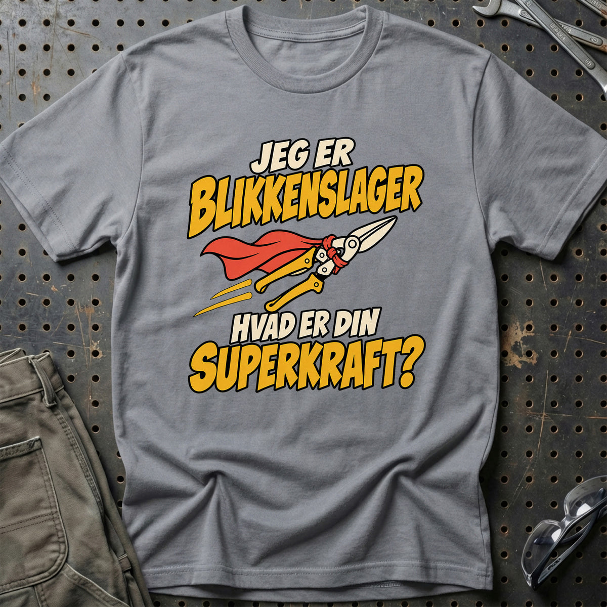 
Blikkenslager – Hvad er din superkraft? – Unisex T-Shirt – Grå Sport