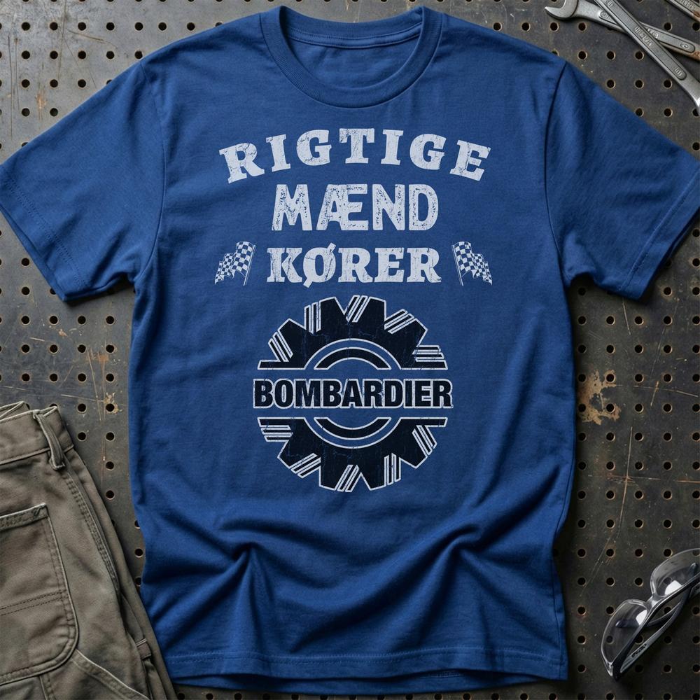 Bombardier Rigtige Mænd Kører - Unisex T-Shirt , Bomuld-Beklædning-Bombardier-Blå Royal-S-Garage Culture Shop- garage - man cave - merchandise