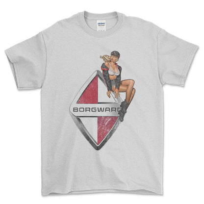 Borgward Pinup - Unisex T-Shirt , Bomuld-Beklædning-Borgward-Hvid-S-Forside-Garage Culture Shop- garage - man cave - merchandise