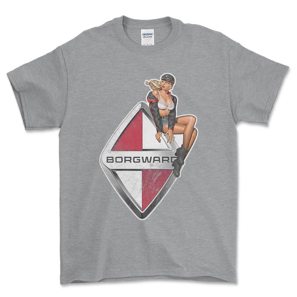 Borgward Pinup - Unisex T-Shirt , Bomuld-Beklædning-Borgward-Grå Sport-S-Forside-Garage Culture Shop- garage - man cave - merchandise