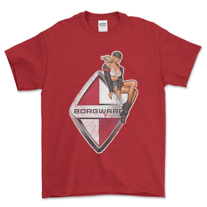 Borgward Pinup - Unisex T-Shirt , Bomuld-Beklædning-Borgward-Rød-S-Forside-Garage Culture Shop- garage - man cave - merchandise