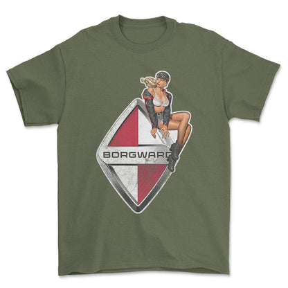 Borgward Pinup - Unisex T-Shirt , Bomuld-Beklædning-Borgward-Grøn Militær-S-Forside-Garage Culture Shop- garage - man cave - merchandise