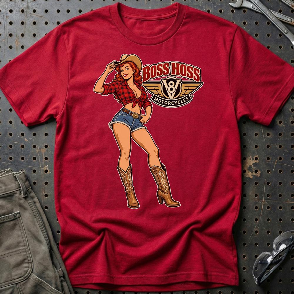 Boss Hoss Cowboy Pinup T-Shirt-Beklædning-Boss Hoss-Rød-S-Garage Culture Shop- garage - man cave - merchandise