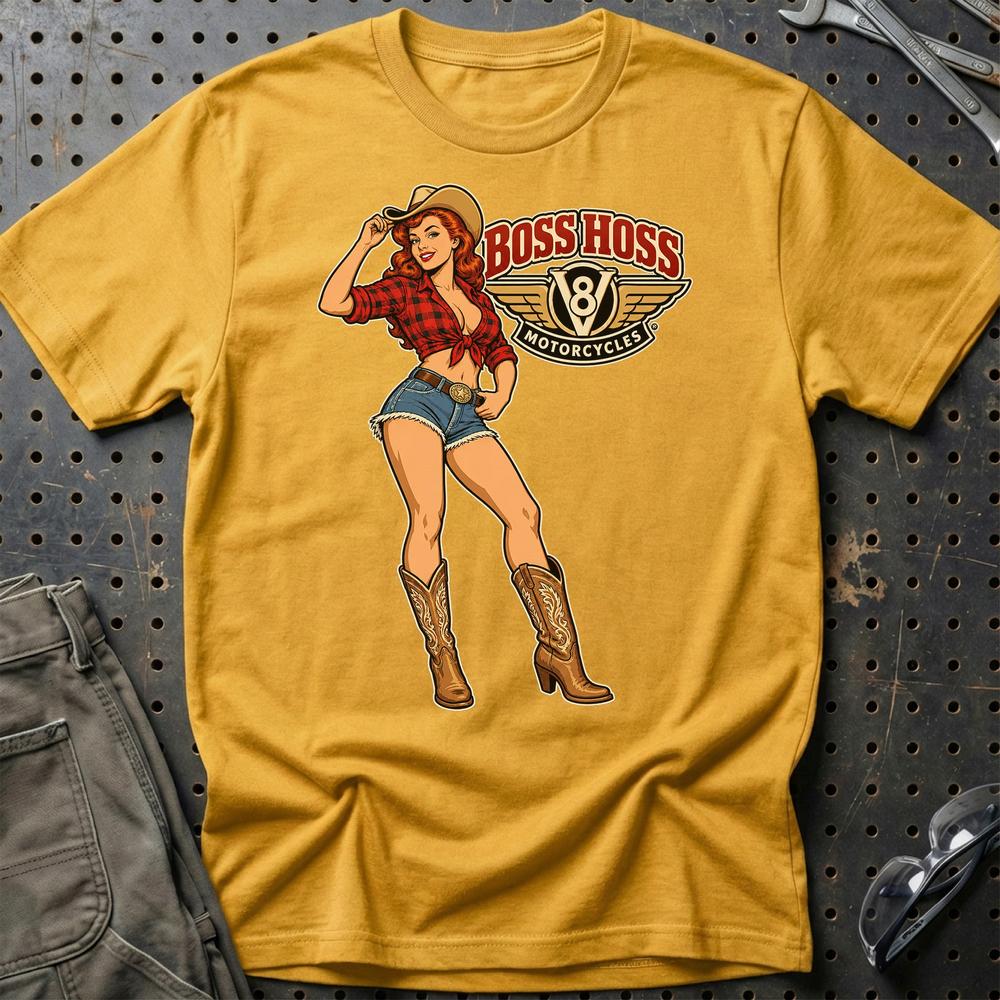 Boss Hoss Cowboy Pinup T-Shirt-Beklædning-Boss Hoss-Guld-S-Garage Culture Shop- garage - man cave - merchandise