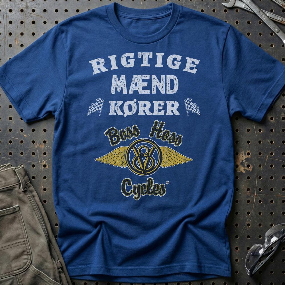 Boss Hoss Rigtige Mænd Kører - Unisex T-Shirt , Bomuld-Beklædning-Boss Hoss-Blå Royal-S-Garage Culture Shop- garage - man cave - merchandise