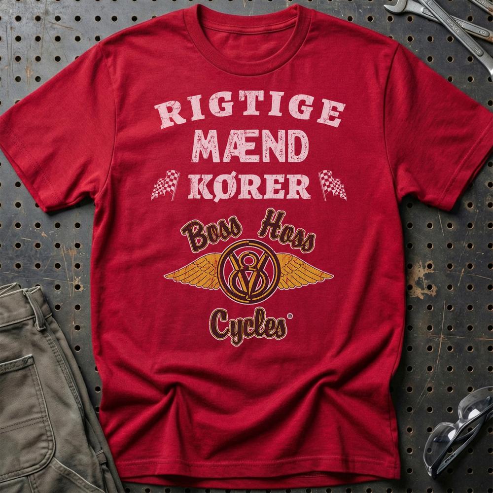 Boss Hoss Rigtige Mænd Kører - Unisex T-Shirt , Bomuld-Beklædning-Boss Hoss-Rød-S-Garage Culture Shop- garage - man cave - merchandise