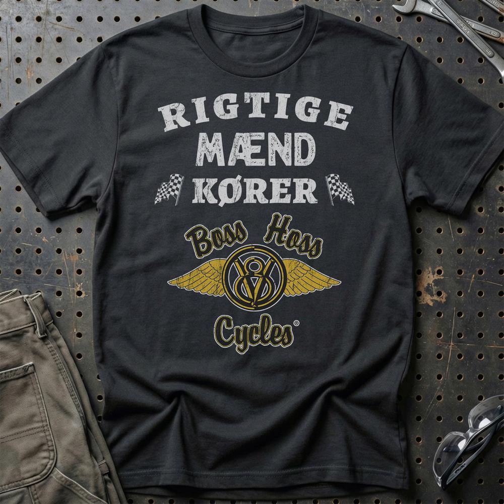 Boss Hoss Rigtige Mænd Kører - Unisex T-Shirt , Bomuld-Beklædning-Boss Hoss-Sort-S-Garage Culture Shop- garage - man cave - merchandise