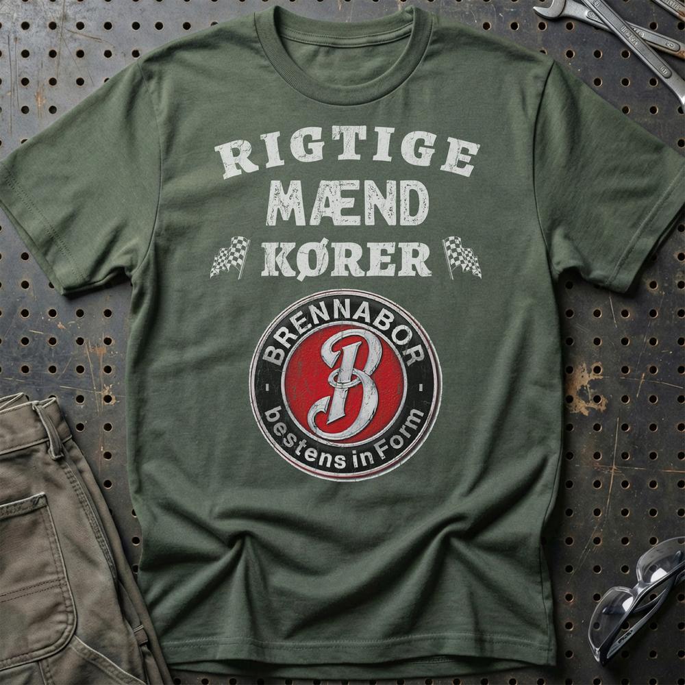 Brennabor Rigtige Mænd Kører - Unisex T-Shirt , Bomuld-Beklædning-Brennabor-Grøn Militær-S-Garage Culture Shop- garage - man cave - merchandise