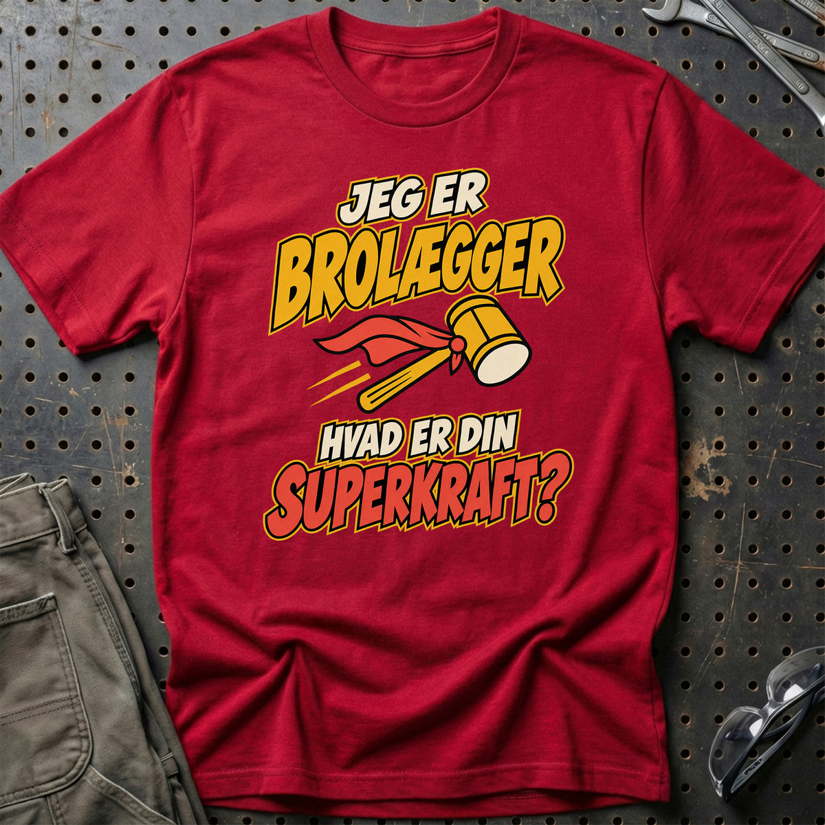 
Brolægger – Hvad er din superkraft? – Unisex T-Shirt – Rød