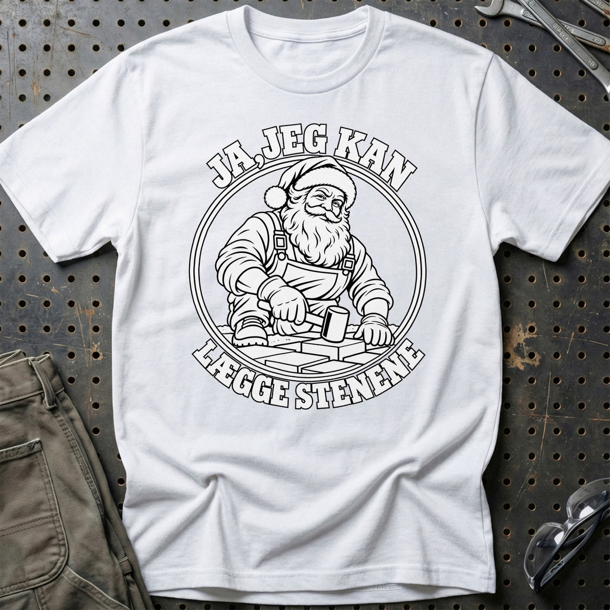 
Brolægger – Santa Kan Det – Jul T-Shirt – Hvid