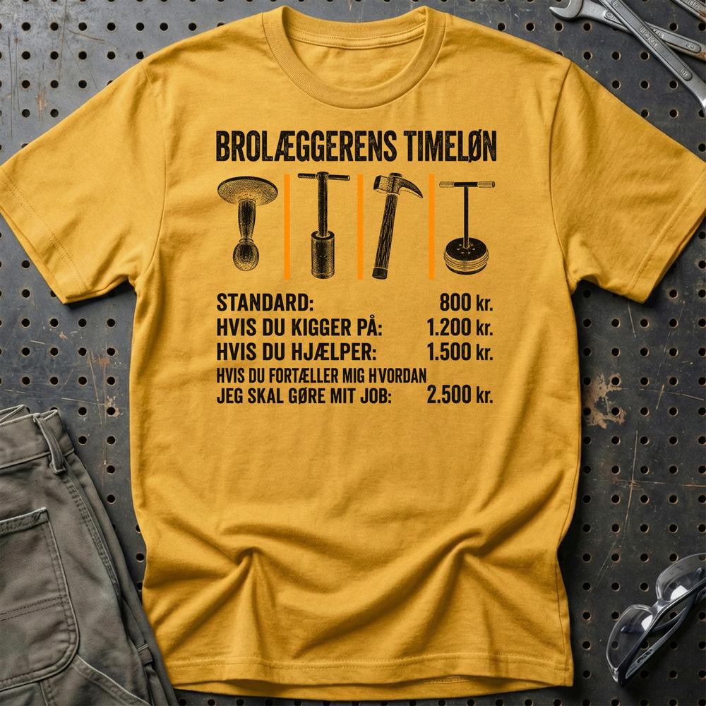 Brolæggerens Timeløn - Unisex T-Shirt , Bomuld-Beklædning-Garage Culture-Guld-S-Garage Culture Shop- garage - man cave - merchandise