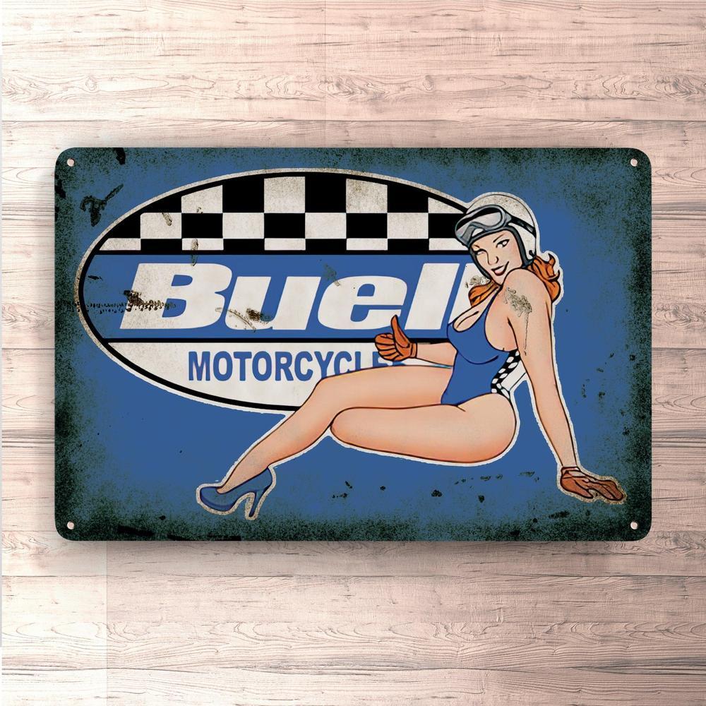 Buell Pin-Up Vintage Skilte, Musemåtte, Dørmåtte-Skilte-Buell-Garage Culture Shop- garage - man cave - merchandise