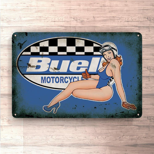 Buell Pin-Up Vintage Skilte, Musemåtte, Dørmåtte-Skilte-Buell-Garage Culture Shop- garage - man cave - merchandise