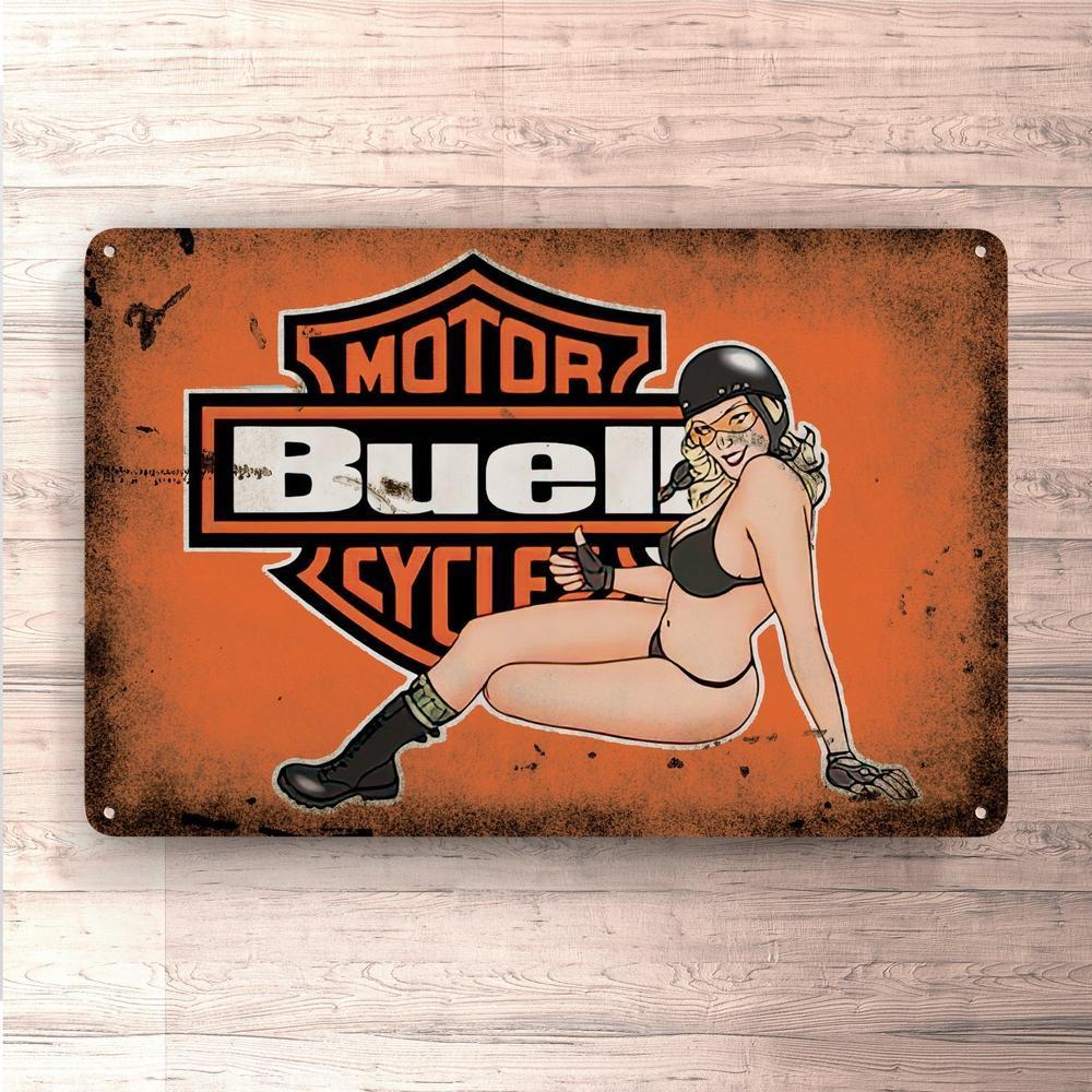 Buell Pin-Up Vintage Skilte, Musemåtte, Dørmåtte , Plakat-Skilte-Buell-Garage Culture Shop- garage - man cave - merchandise
