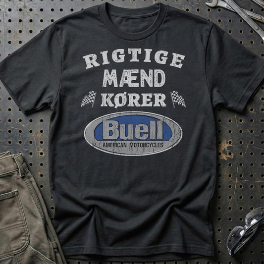 Buell Rigtige Mænd Kører - Unisex T-Shirt , Bomuld-Beklædning-Buell-Sort-S-Garage Culture Shop- garage - man cave - merchandise