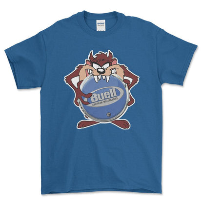 Buell TAZ Unisex T-Shirt , Bomuld-Beklædning-Buell-Blå Royal-S-Forside-Garage Culture Shop- garage - man cave - merchandise