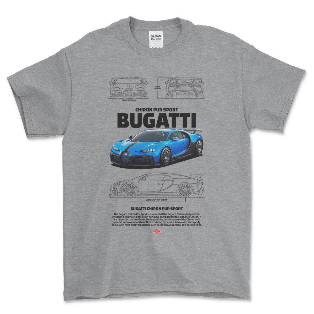 Bugatti Chiron - Unisex T-Shirt , Bomuld-Beklædning-Bugatti-Grå Sport-S-Forside-Garage Culture Shop- garage - man cave - merchandise