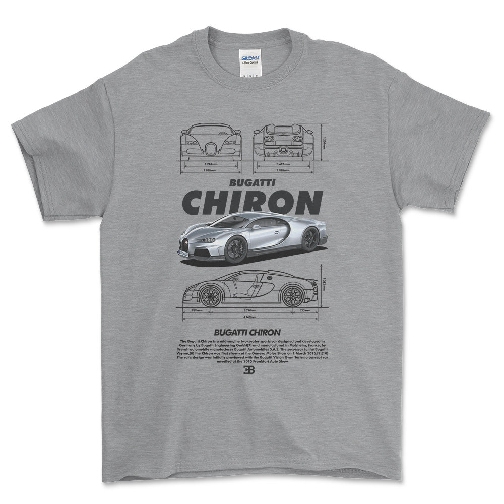 Bugatti Chiron - Unisex T-Shirt , Bomuld-Beklædning-Bugatti-Grå Sport-S-Forside-Garage Culture Shop- garage - man cave - merchandise