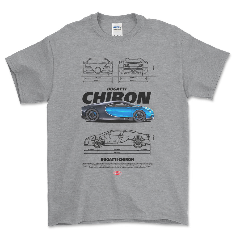 Bugatti Chiron - Unisex T-Shirt , Bomuld-Beklædning-Bugatti-Grå Sport-S-Forside-Garage Culture Shop- garage - man cave - merchandise