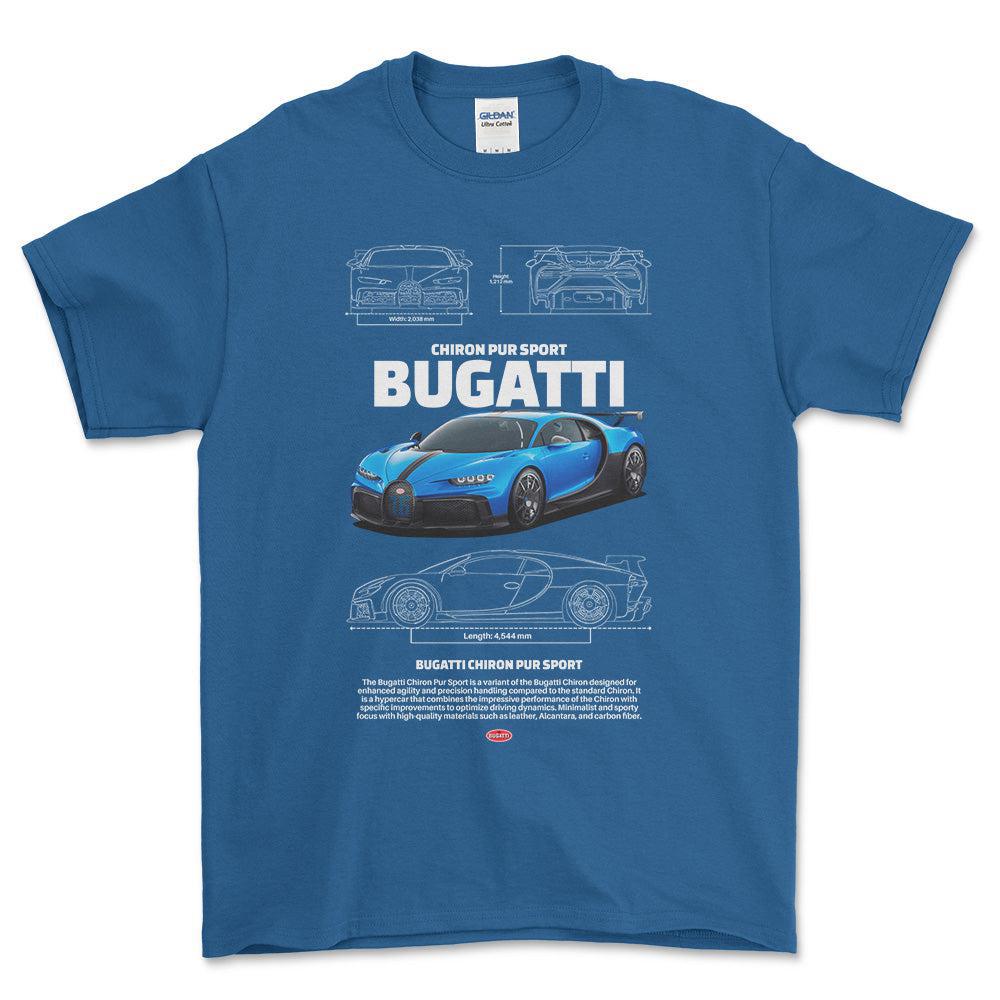 Bugatti Chiron - Unisex T-Shirt , Bomuld-Beklædning-Bugatti-Blå Royal-S-Forside-Garage Culture Shop- garage - man cave - merchandise