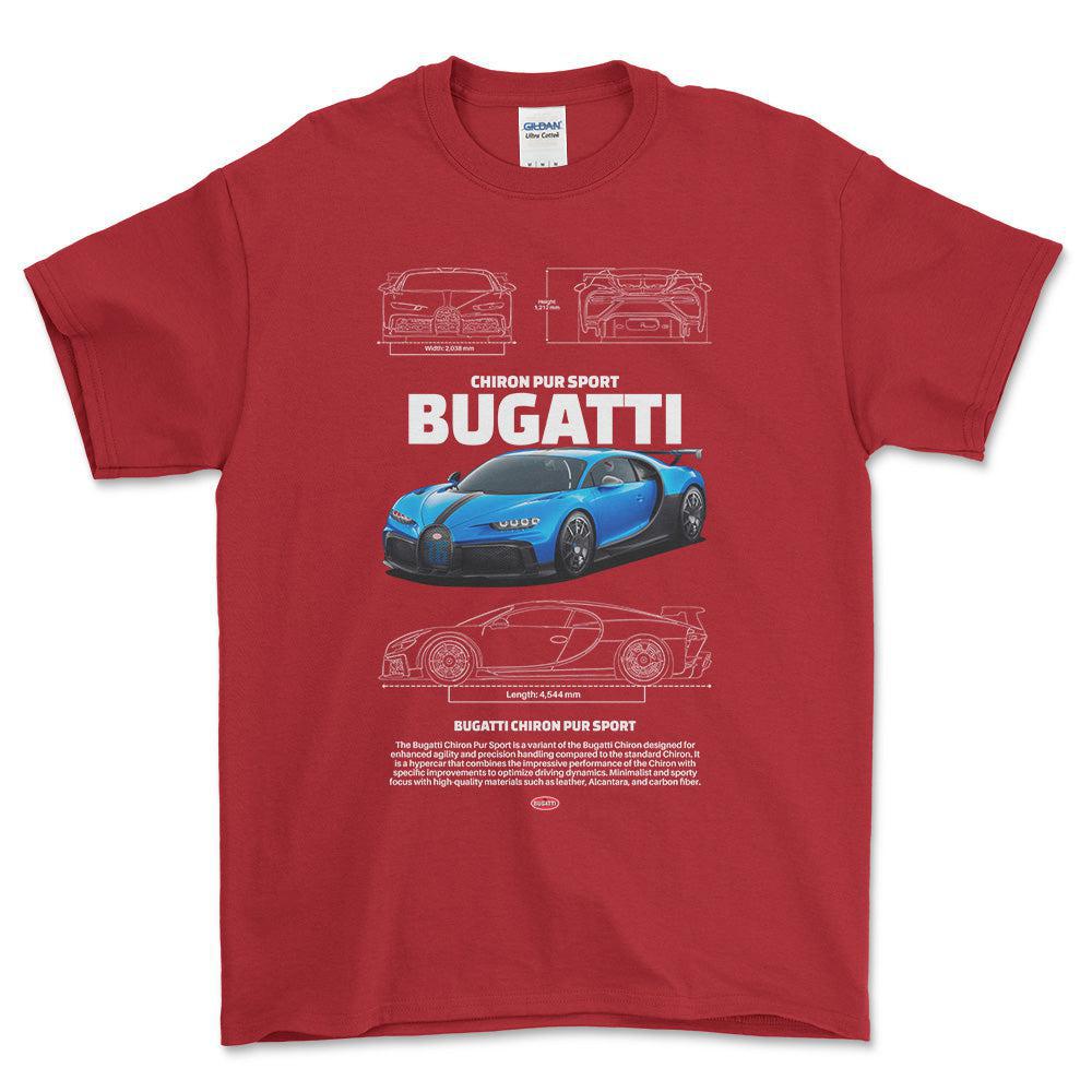 Bugatti Chiron - Unisex T-Shirt , Bomuld-Beklædning-Bugatti-Rød-S-Forside-Garage Culture Shop- garage - man cave - merchandise