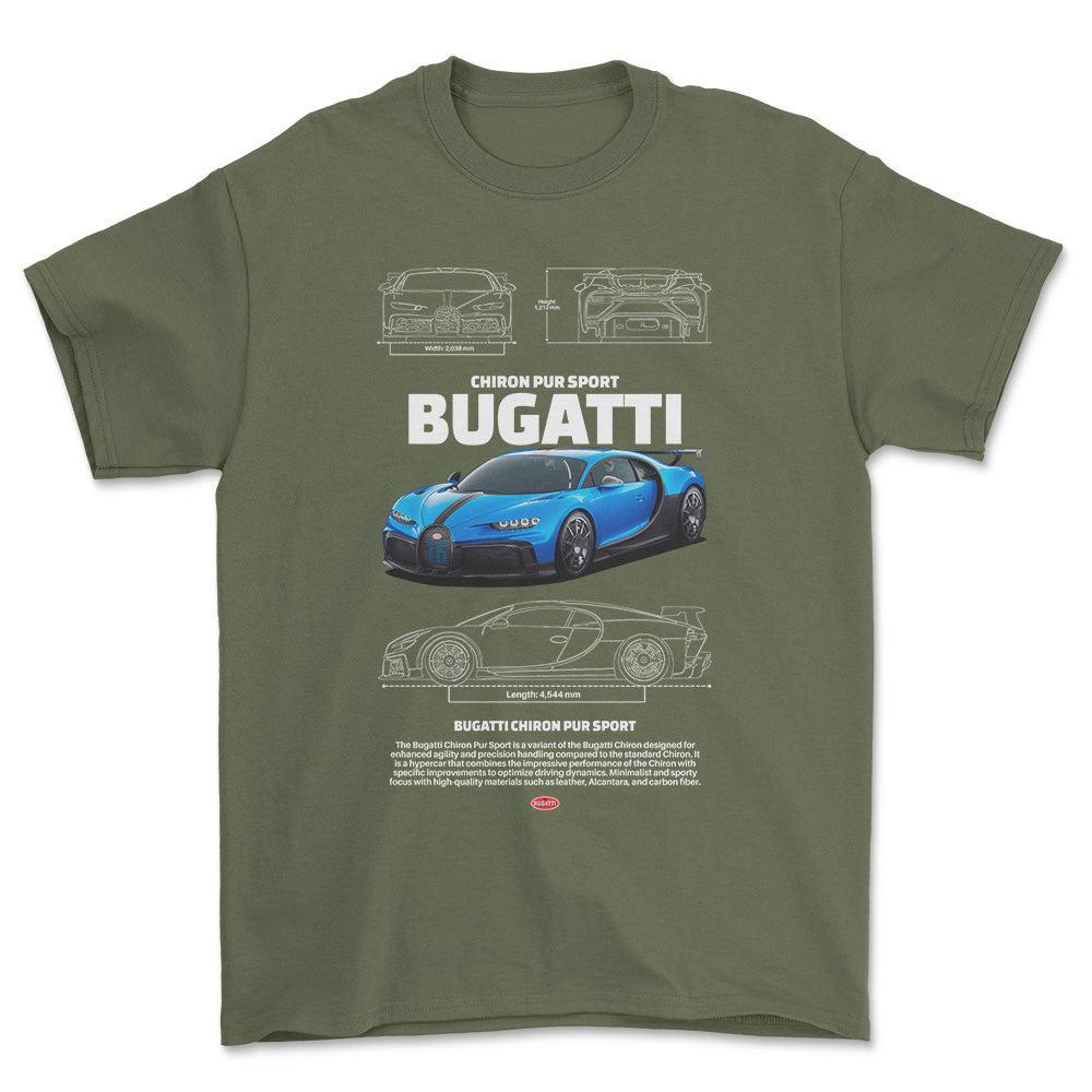 Bugatti Chiron - Unisex T-Shirt , Bomuld-Beklædning-Bugatti-Grøn Militær-S-Forside-Garage Culture Shop- garage - man cave - merchandise