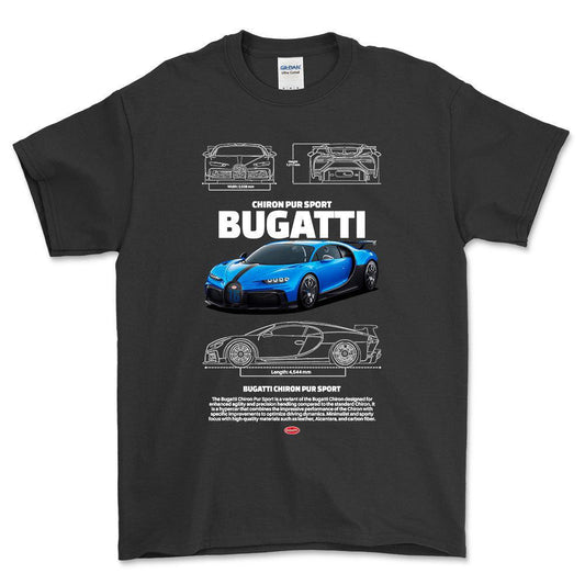 Bugatti Chiron - Unisex T-Shirt , Bomuld-Beklædning-Bugatti-Sort-S-Forside-Garage Culture Shop- garage - man cave - merchandise