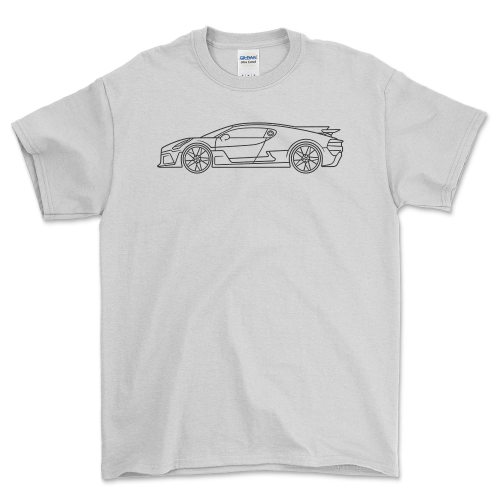 Bugatti Divo Outline - Unisex T-Shirt , Bomuld-Beklædning-Bugatti-Hvid-S-Forside-Garage Culture Shop- garage - man cave - merchandise