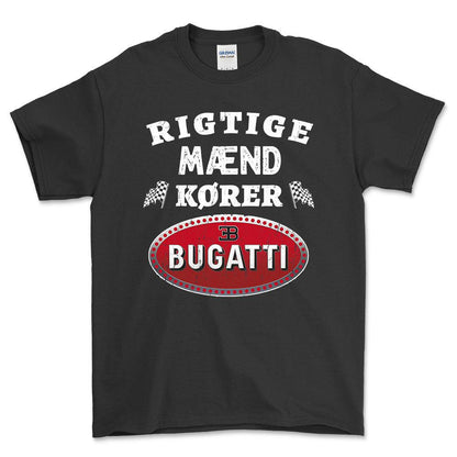Bugatti Rigtige Mænd Kører Unisex T-Shirt , Bomuld-Beklædning-Bugatti-Sort-S-Forside-Garage Culture Shop- garage - man cave - merchandise