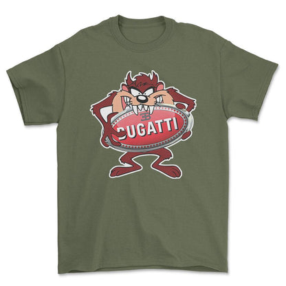 Bugatti TAZ Unisex T-Shirt , Bomuld-Beklædning-Bugatti-Grøn Militær-S-Forside-Garage Culture Shop- garage - man cave - merchandise