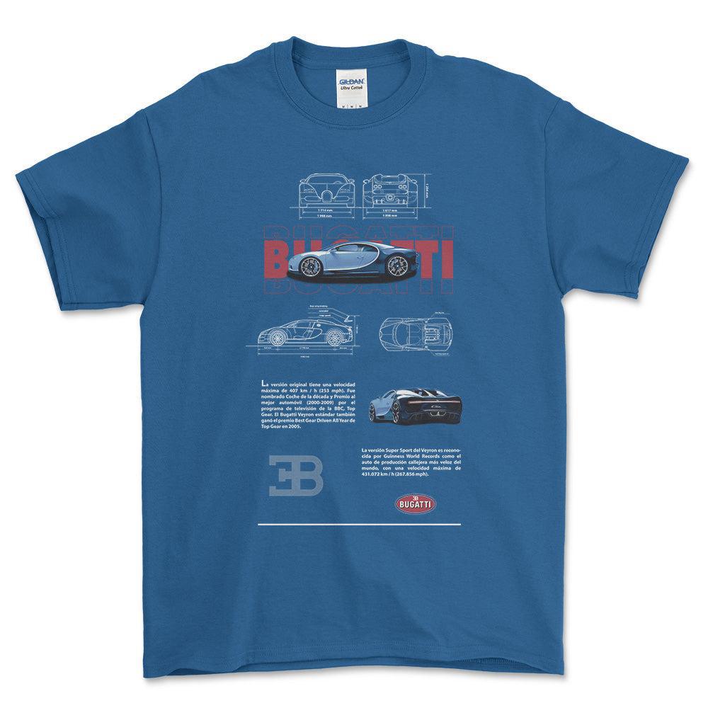 Bugatti - Unisex T-Shirt , Bomuld-Beklædning-Bugatti-Blå Royal-S-Forside-Garage Culture Shop- garage - man cave - merchandise