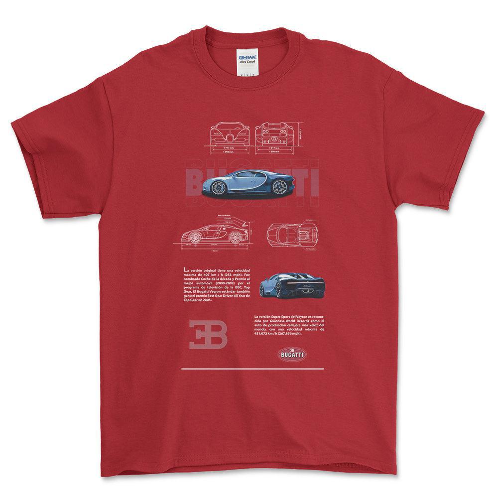 Bugatti - Unisex T-Shirt , Bomuld-Beklædning-Bugatti-Rød-S-Forside-Garage Culture Shop- garage - man cave - merchandise