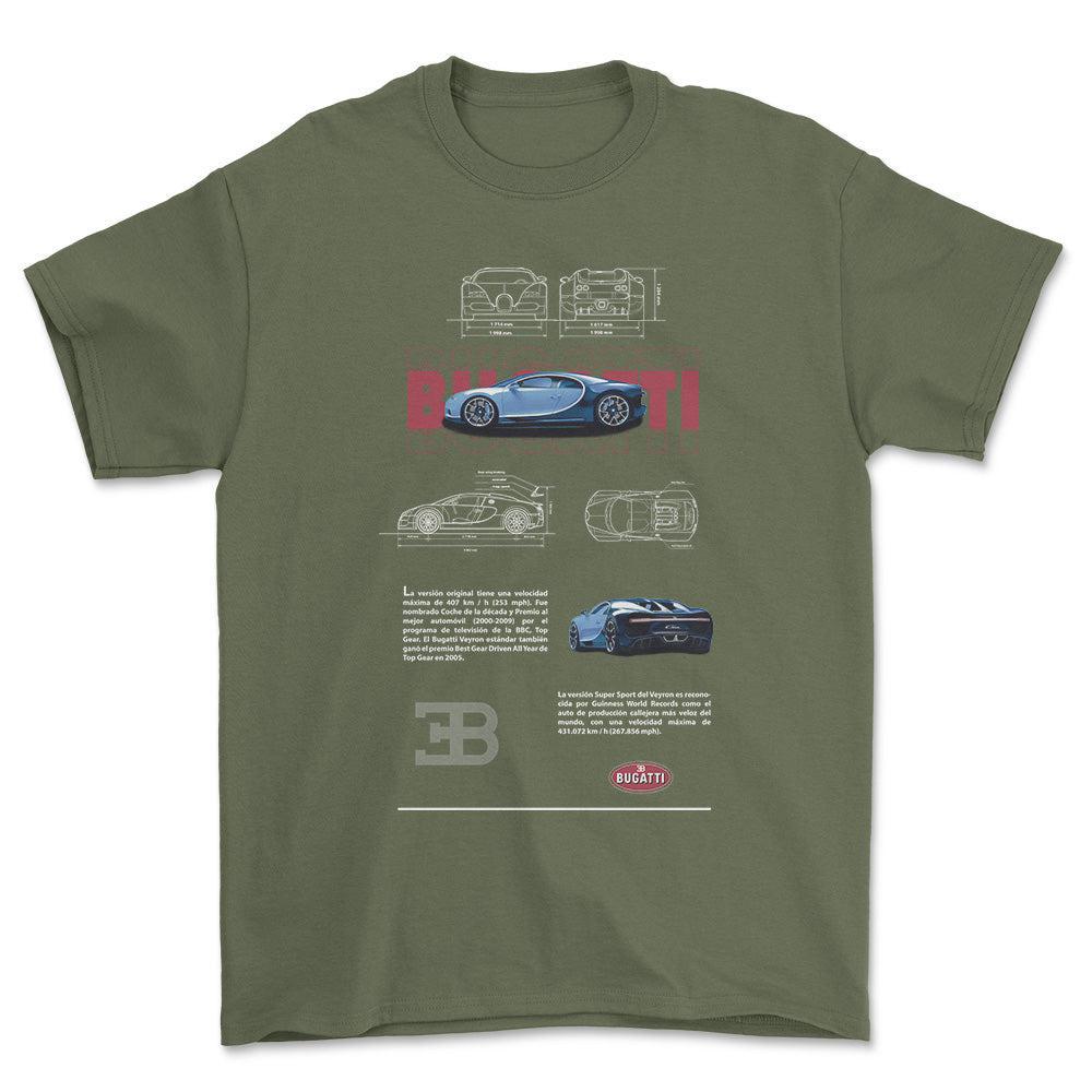 Bugatti - Unisex T-Shirt , Bomuld-Beklædning-Bugatti-Grøn Militær-S-Forside-Garage Culture Shop- garage - man cave - merchandise