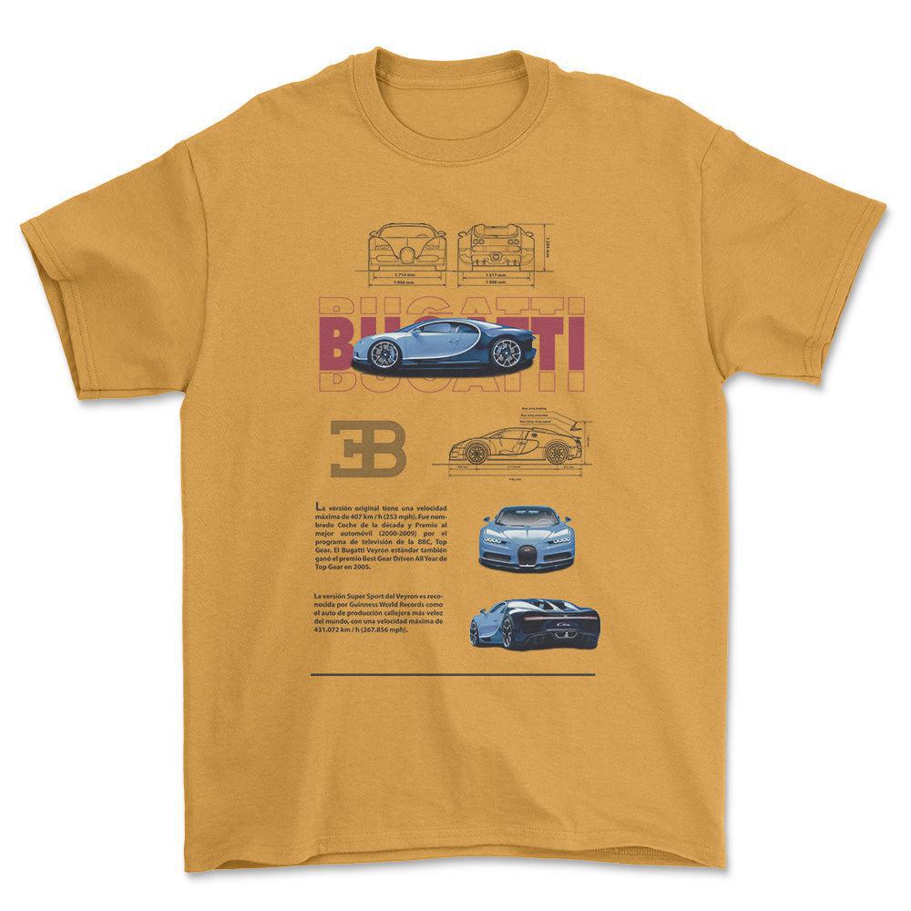 Bugatti - Unisex T-Shirt , Bomuld-Beklædning-Bugatti-Guld-S-Forside-Garage Culture Shop- garage - man cave - merchandise