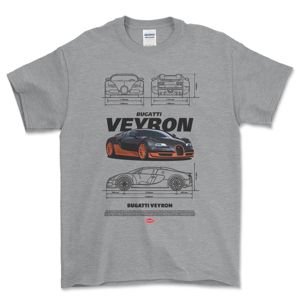 Bugatti Veyron - Unisex T-Shirt , Bomuld-Beklædning-Bugatti-Grå Sport-S-Forside-Garage Culture Shop- garage - man cave - merchandise