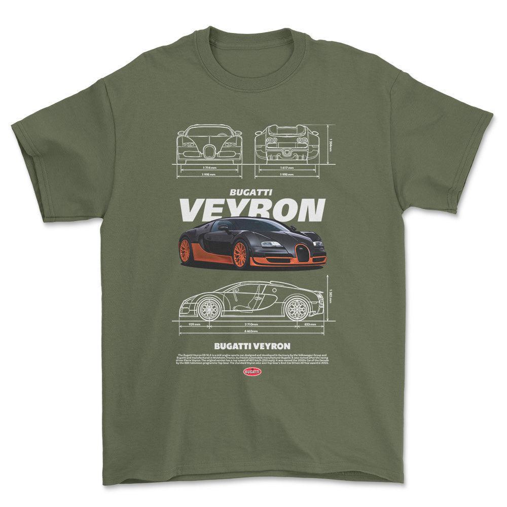 Bugatti Veyron - Unisex T-Shirt , Bomuld-Beklædning-Bugatti-Grøn Militær-S-Forside-Garage Culture Shop- garage - man cave - merchandise