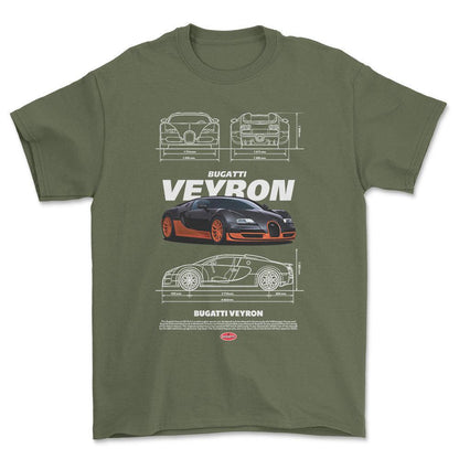 Bugatti Veyron - Unisex T-Shirt , Bomuld-Beklædning-Bugatti-Grøn Militær-S-Forside-Garage Culture Shop- garage - man cave - merchandise