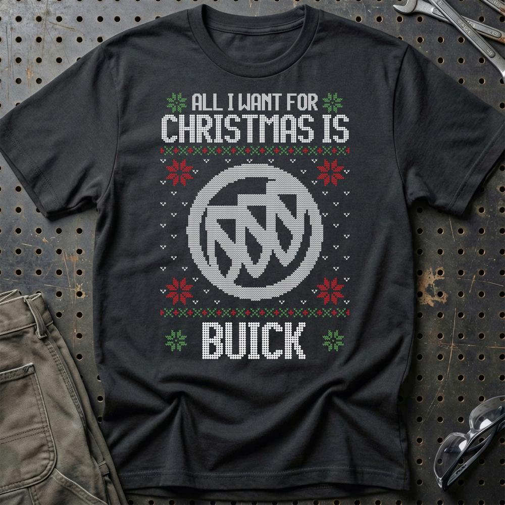 Buick - All I Want For Christmas T-Shirt-Beklædning-Buick-Sort-S-Garage Culture Shop- garage - man cave - merchandise