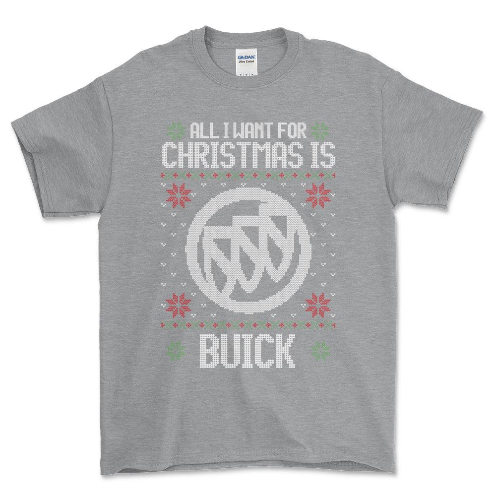 Buick - All I Want For Christmas - Unisex T-Shirt , Bomuld-Beklædning-Buick-Grå Sport-S-Forside-Garage Culture Shop- garage - man cave - merchandise