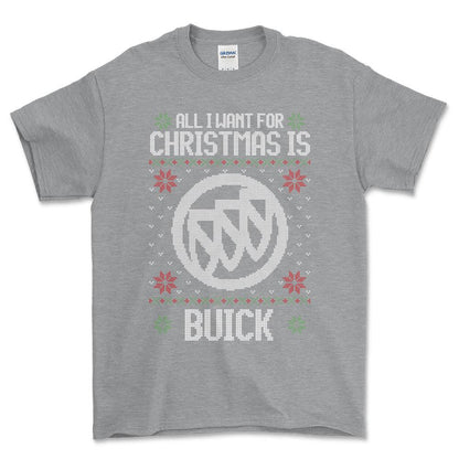 Buick - All I Want For Christmas - Unisex T-Shirt , Bomuld-Beklædning-Buick-Grå Sport-S-Forside-Garage Culture Shop- garage - man cave - merchandise