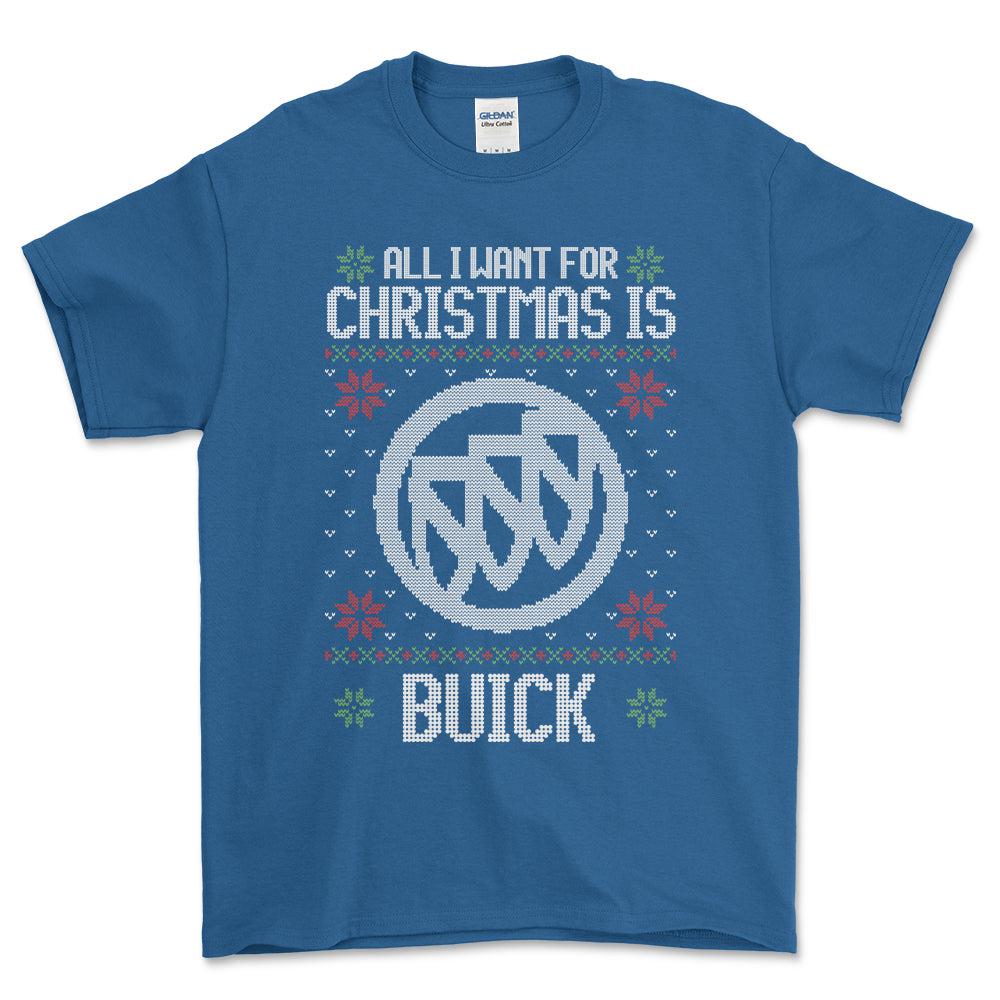 Buick - All I Want For Christmas - Unisex T-Shirt , Bomuld-Beklædning-Buick-Blå Royal-S-Forside-Garage Culture Shop- garage - man cave - merchandise