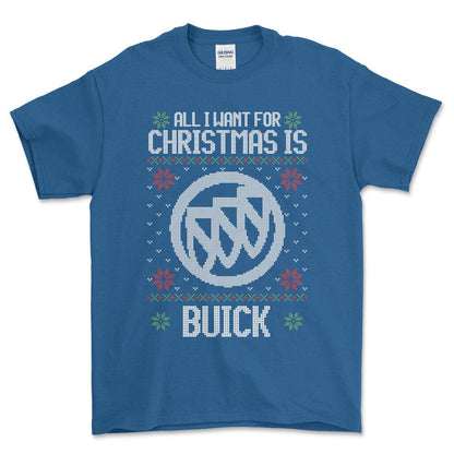 Buick - All I Want For Christmas - Unisex T-Shirt , Bomuld-Beklædning-Buick-Blå Royal-S-Forside-Garage Culture Shop- garage - man cave - merchandise