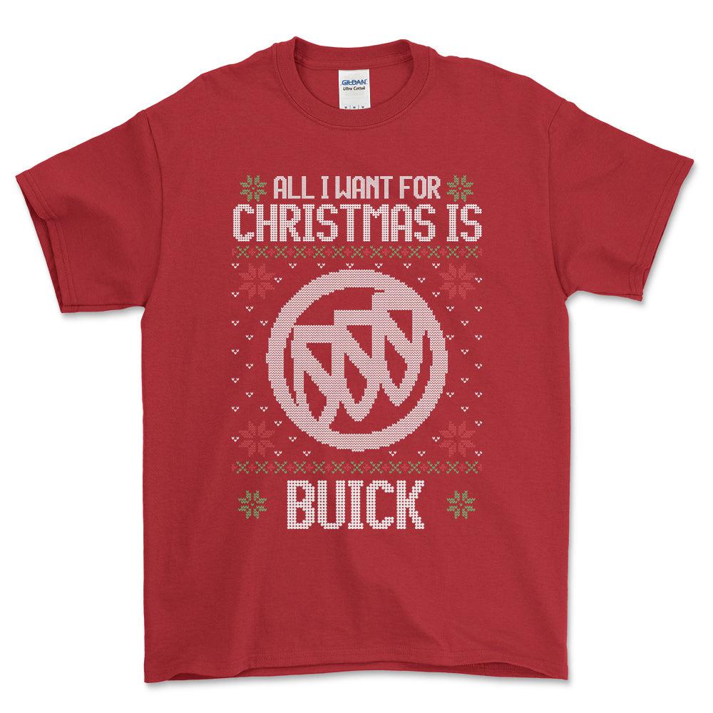 Buick - All I Want For Christmas - Unisex T-Shirt , Bomuld-Beklædning-Buick-Rød-S-Forside-Garage Culture Shop- garage - man cave - merchandise