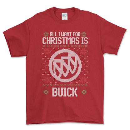 Buick - All I Want For Christmas - Unisex T-Shirt , Bomuld-Beklædning-Buick-Rød-S-Forside-Garage Culture Shop- garage - man cave - merchandise