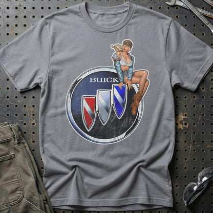 Buick Pinup - Unisex T-Shirt , Bomuld-Beklædning-Buick-Grå Sport-S-Garage Culture Shop- garage - man cave - merchandise