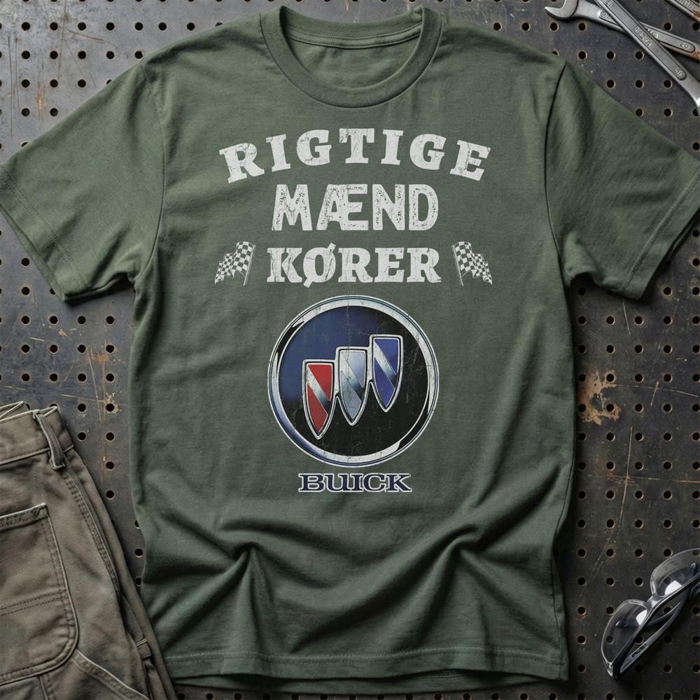 Buick Rigtige Mænd Kører T-Shirt-Beklædning-Buick-Grøn Militær-S-Garage Culture Shop- garage - man cave - merchandise