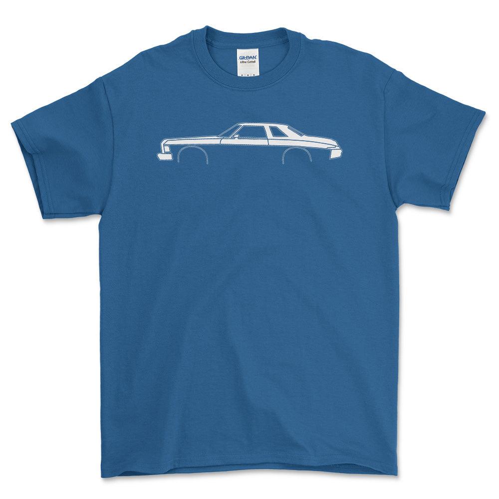 Buick Riviera 1975 Silhuet - Unisex T-Shirt , Bomuld-Beklædning-Buick-Blå Royal-S-Forside-Garage Culture Shop- garage - man cave - merchandise