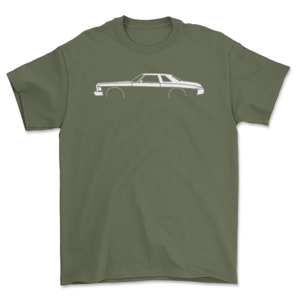 Buick Riviera 1975 Silhuet - Unisex T-Shirt , Bomuld-Beklædning-Buick-Grøn Militær-S-Forside-Garage Culture Shop- garage - man cave - merchandise