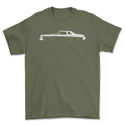 Buick Riviera 1975 Silhuet - Unisex T-Shirt , Bomuld-Beklædning-Buick-Grøn Militær-S-Forside-Garage Culture Shop- garage - man cave - merchandise